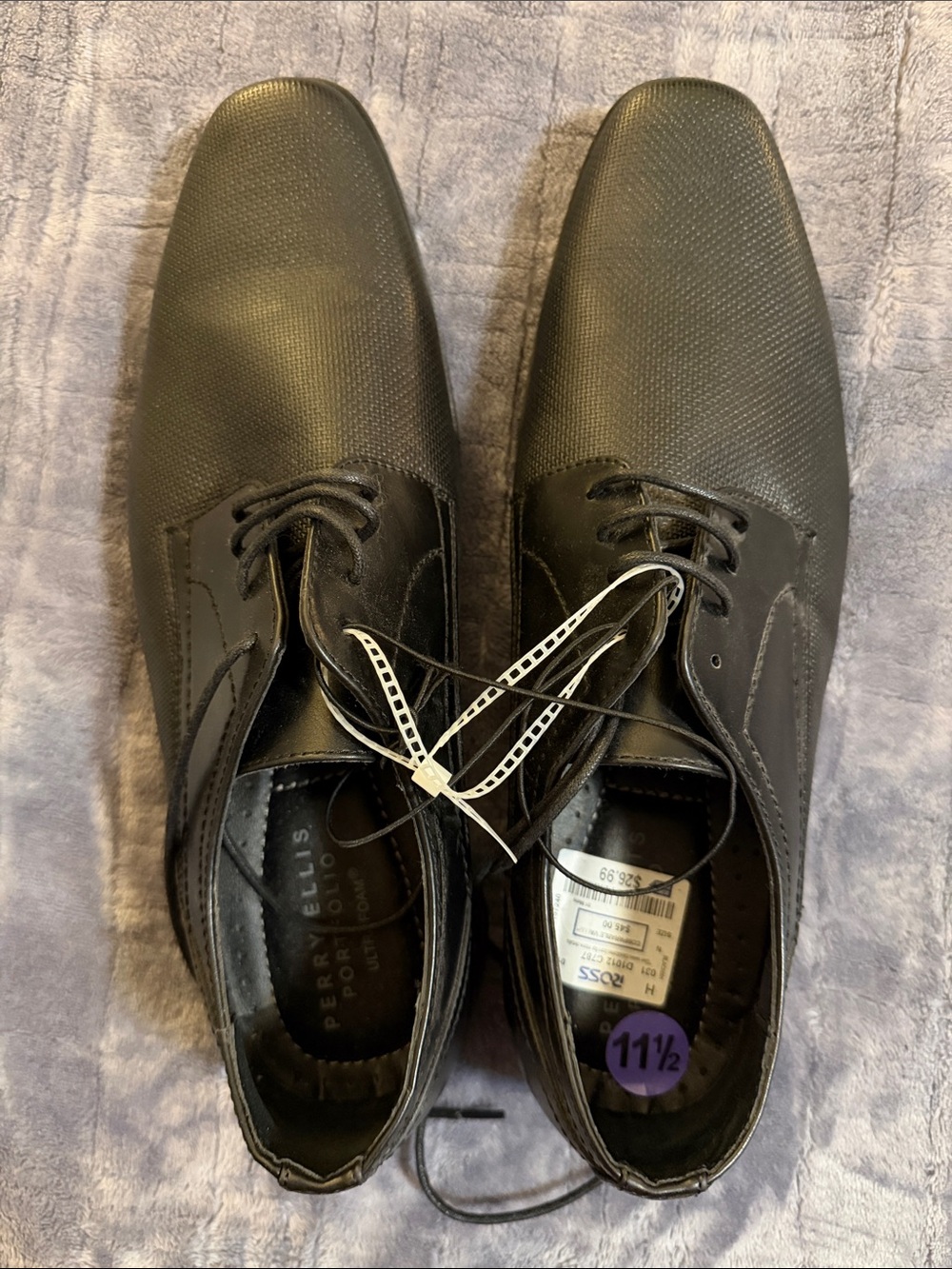 Perry Ellis Black Textured Lace-Up Oxfords